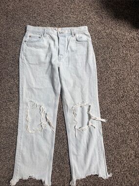 We The Free Light Blue Distressed Straight-Leg Jeans